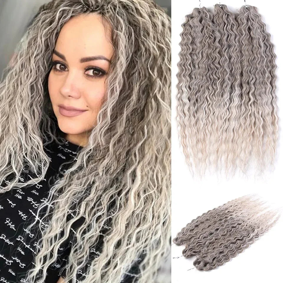 22 Inch Ombre Blonde Rainbow Water Wave Crochet Hair – 300g Synthetic Curly Braiding Extensions