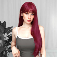 Synthetic Straight Wigs with Bangs Long Silky Heat Resistant Fiber Hair Full Machine Wig Cosplay Party Wig For Fashion Women