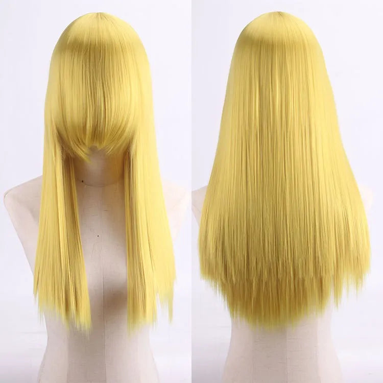 Cosplay Synthetic Wig 60cm Long Straight Curly Hairpiece Thickened High Temp Fiber Rainbow Color Rose Cap Party Halloween