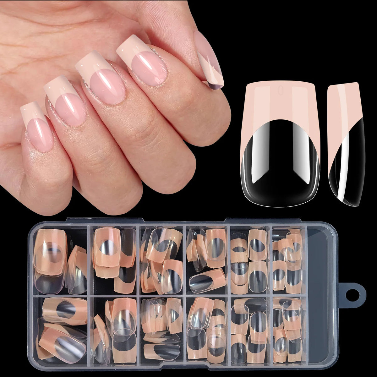 120PCS Acrylic French Press On Nails Medium Square Full Cover Nail Tips – Mixed Sizes, Removable False Nails