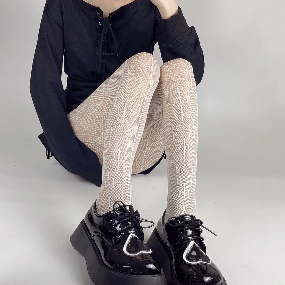 Japanese Lolita Retro Floral Rattan White Hosiery Hot Tights Classic Lolita Hollowed Out Lace Mesh Stockings Bottomed Pantyhose