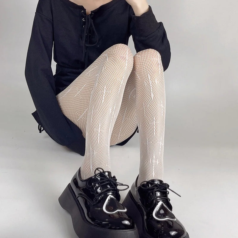 Japanese Lolita Retro Floral Rattan White Hosiery Hot Tights Classic Lolita Hollowed Out Lace Mesh Stockings Bottomed Pantyhose