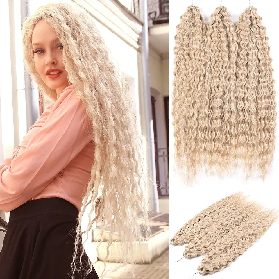 22 Inch Ombre Blonde Rainbow Water Wave Crochet Hair – 300g Synthetic Curly Braiding Extensions