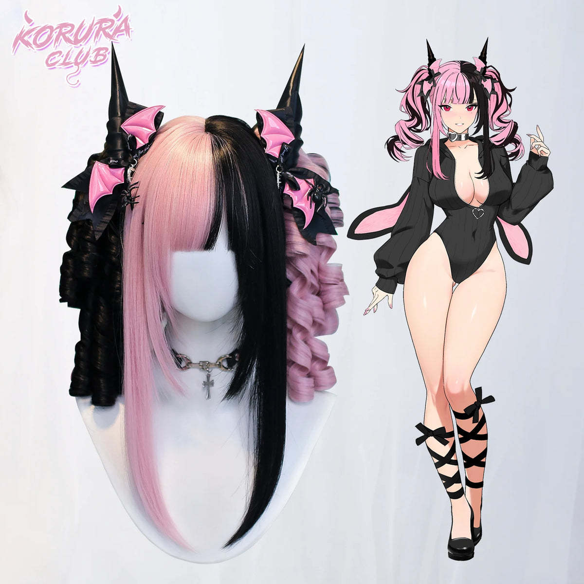 Short Wavy Harajuku Style Cosplay Wig – Black & Pink Synthetic Wig