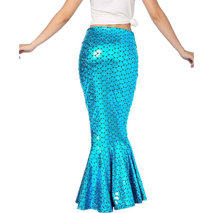 Womens Mermaid Long Tail Costume Sequin Maxi Skirt Cosplay Halloween Costume Dress Adult Role Play Party Costumes