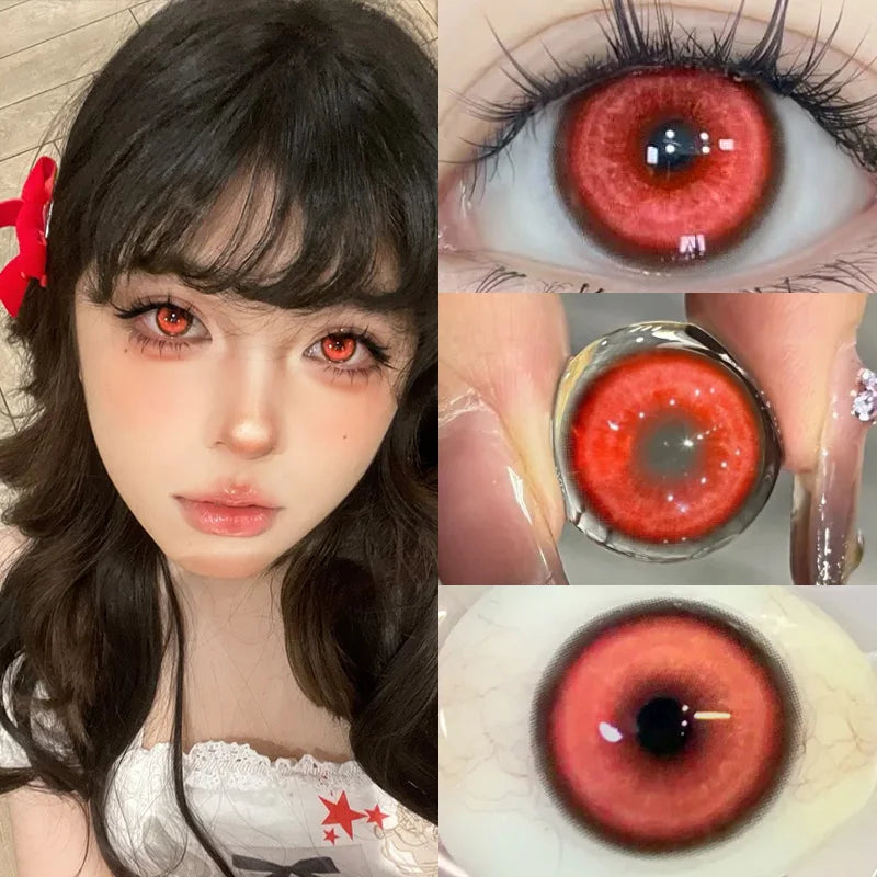 KSSEYEY Helloween Hot Selling 2pcs Colored Contact Lenses Green Eye Lens Yearly Cosplay Blue Makeup Degree 0 to -8.00 Anime Lens