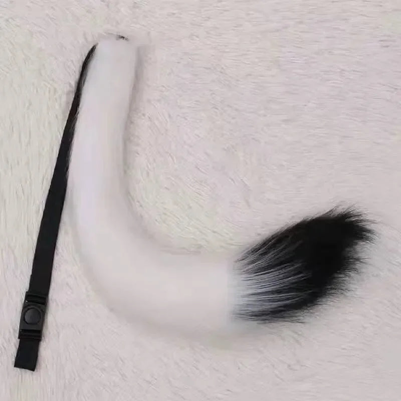 Handmade Anime Furry Tail | Red/Beige/Black with White Tips | Ideal for Cosplay, Maid & Fox Girl Look | Includes Headband