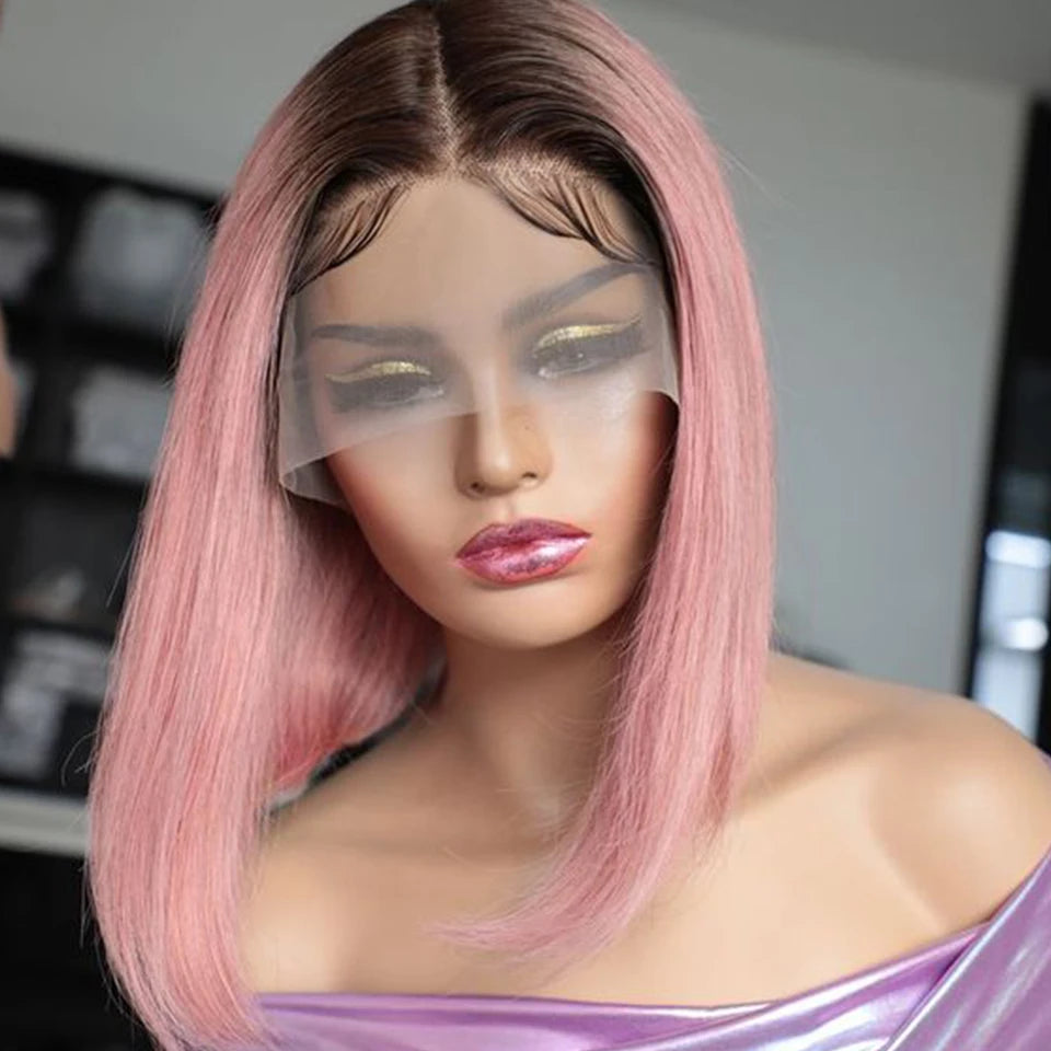 Pink Ombre Human Hair Bob Lace Wig