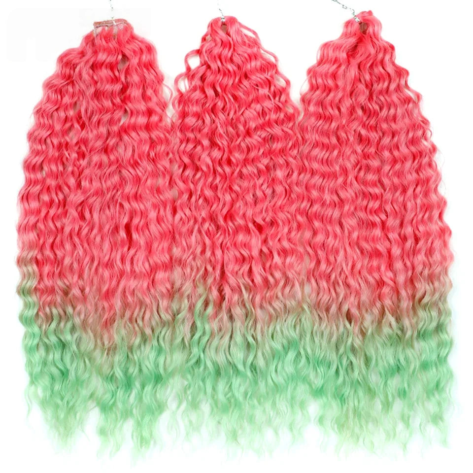 24 Inch Water Wave Crochet Braiding Hair Pink Blonde Synthetic Hair Extensions for Black Women