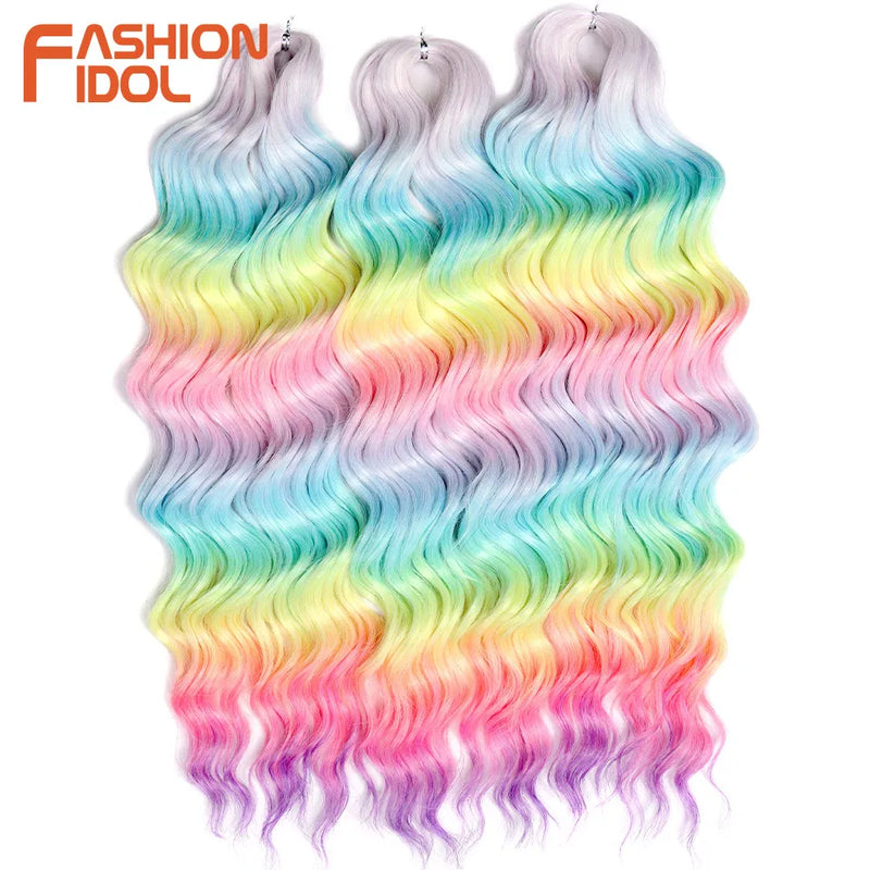 24 Inch Synthetic Hair Water Wave Braiding Hair Extensions Ombre Blonde Deep Wave Afro Curl Twist Crochet Hair for Women