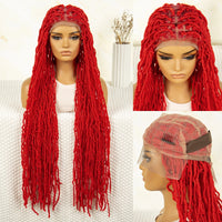 36 Inch Synthetic Braided Hair Wig Full Lace Ombre Colored Hair Wig for Black Women Box Braids Twisted Hairstyle Wigs