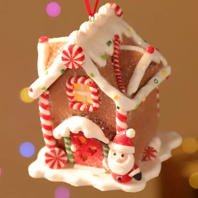 LED Light Christmas Gingerbread Small House Creative Pendant Christmas Decorantion Party Xmas Tree New Year Holiday Decor