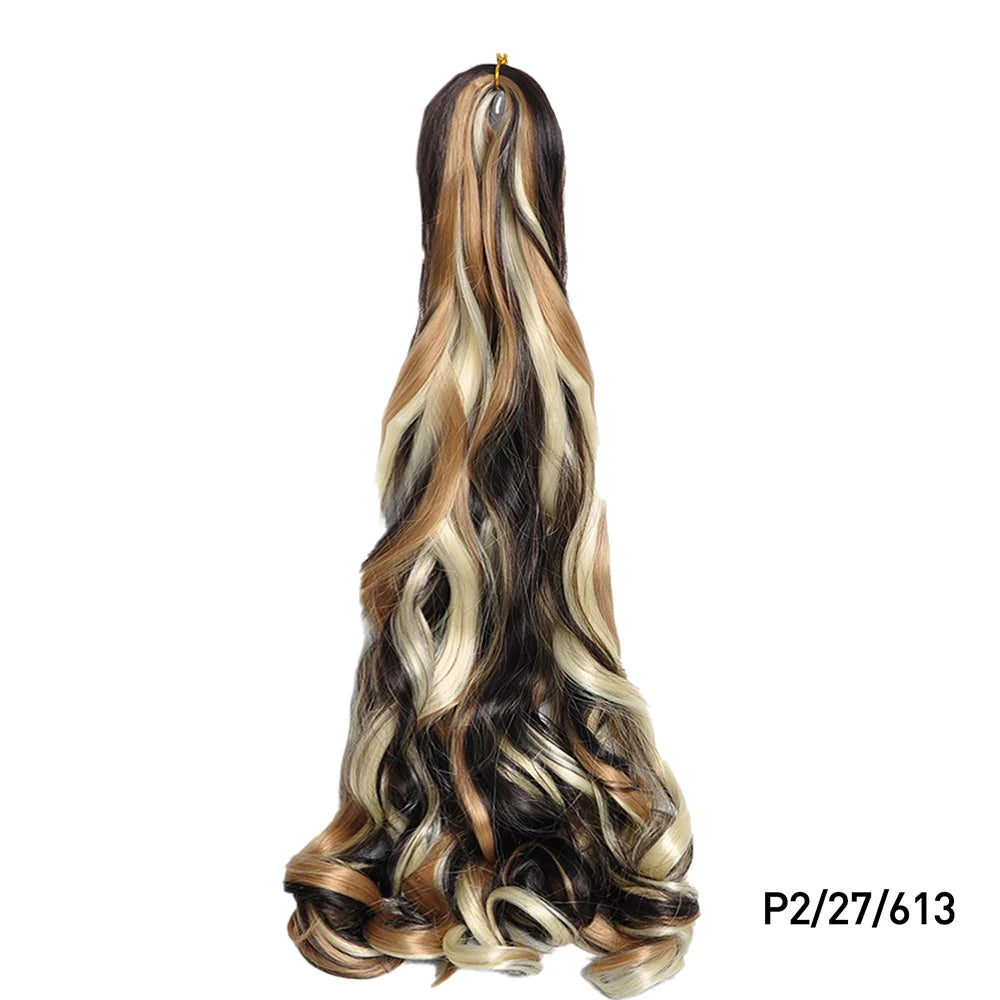 1B/Pink 24" Synthetic French Curly Braiding Hair Pre Stretched Loose Wavy Spiral Curl Crochet Braids Hair Extensions for Women