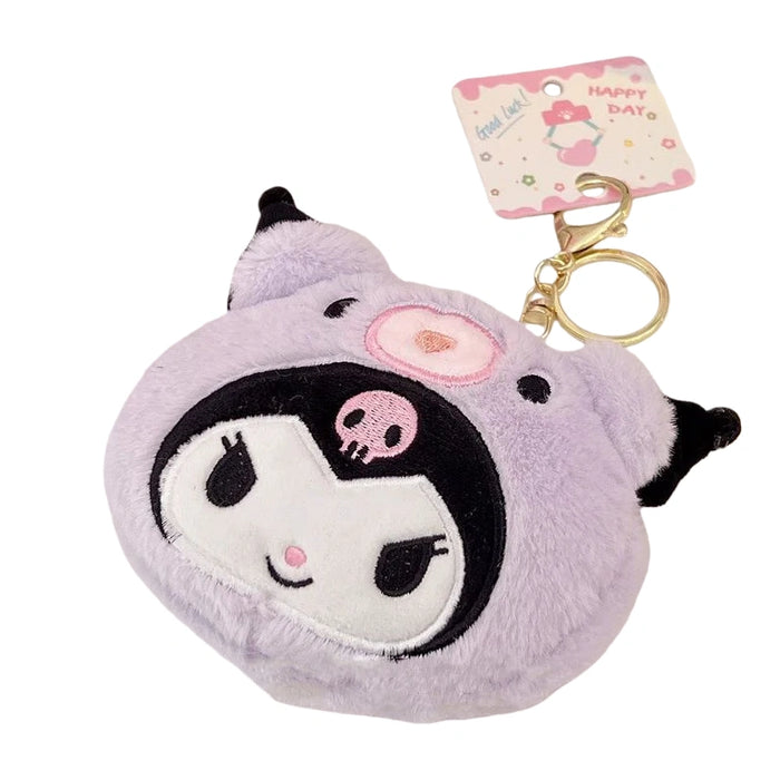 Cute Plush Character Keychain Wallet – Soft Coin Purse & Earphone Holder with Key Ring for Girls Gifts