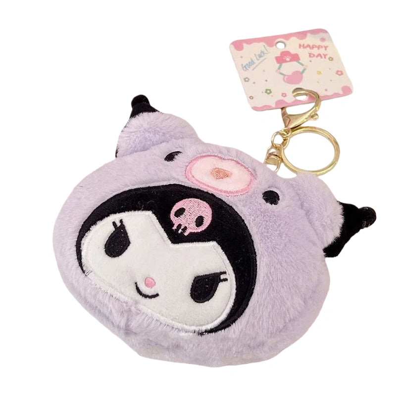 Cute Plush Character Keychain Wallet – Soft Coin Purse & Earphone Holder with Key Ring for Girls Gifts