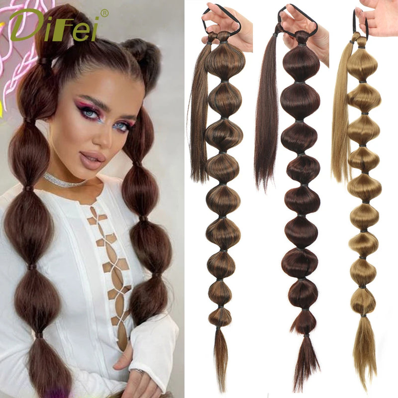 Bubble Ponytail Extension Synthetic Warp Around Ponytail Hair Extensions  Lantern Bubble Ponytail Natural Black Brown