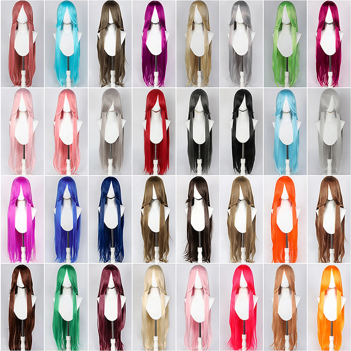 100cm Long Straight Synthetic Wig with Bangs – Pink Purple Cosplay Wig for Women