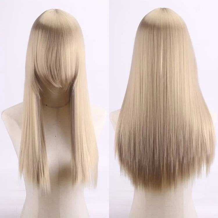 Cosplay Synthetic Wig 60cm Long Straight Curly Hairpiece Thickened High Temp Fiber Rainbow Color Rose Cap Party Halloween