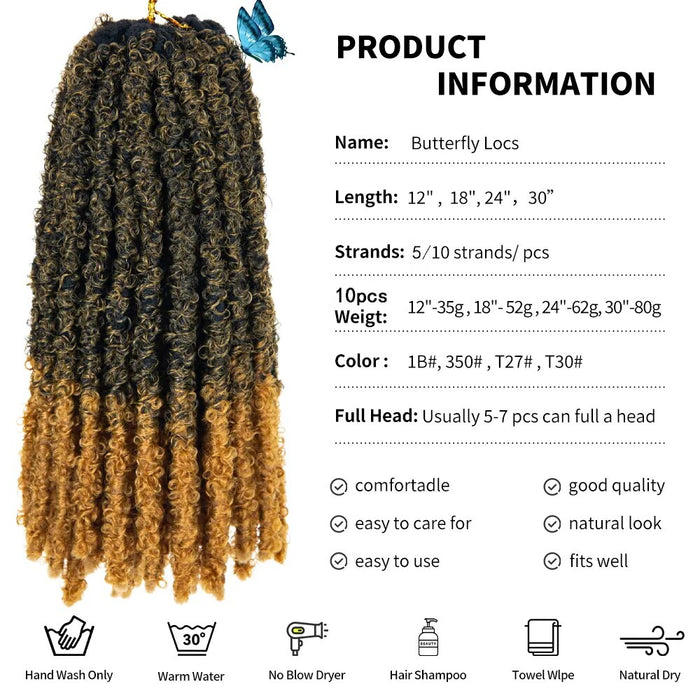 12/18/24/30Inch Butterfly Locs Crochet Hair Extension Black Brown Ombre Long Soft Faux Locs Crochet Braids Locs For Black Women