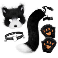 5-Piece Faux Fur Fox Tail Costume Set – Mask, Plush Paw Gloves & Collar for Cat / Wolf Cosplay