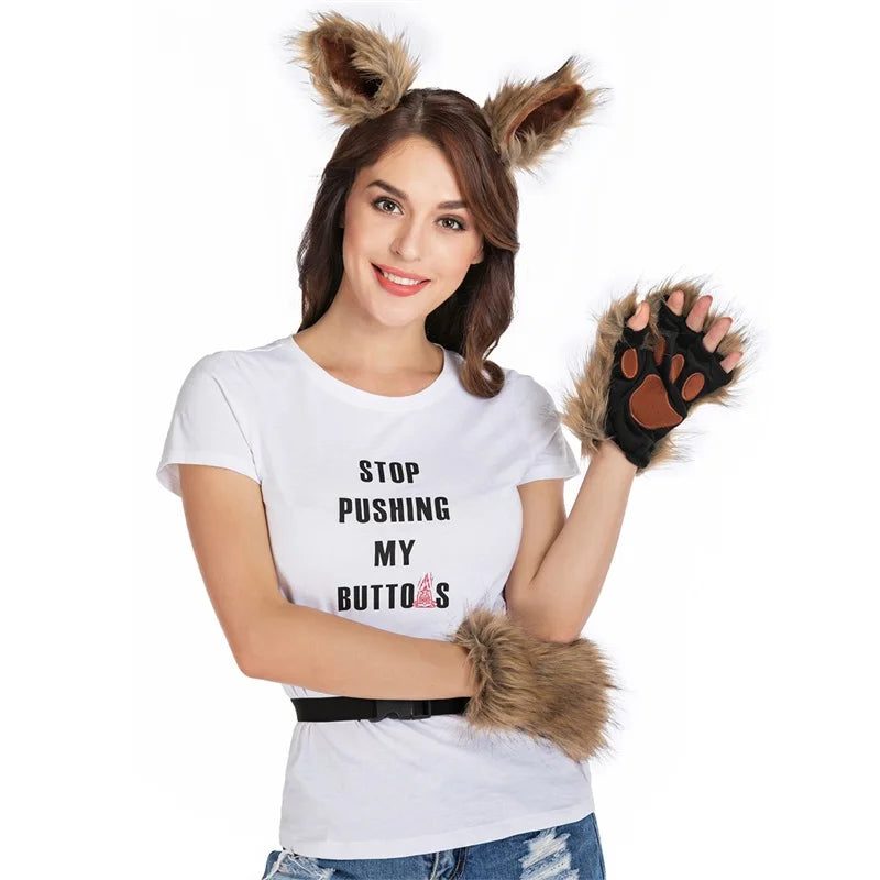 Kawaii Fox Ears & Plush Tail with Cute Paw Set – Soft Anime-Style Cosplay Accessories Kemonomimi Set