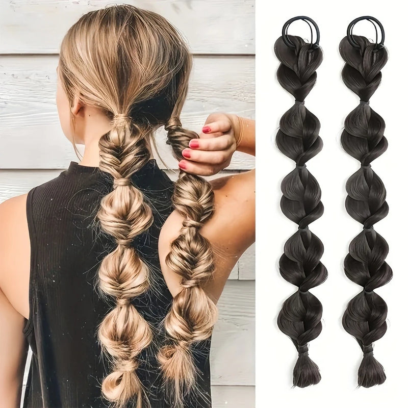 Bubble-Twist High Elastic Ponytail Wig – Synthetic Lantern Braid Hairpiece for Women (Multiple Colours)
