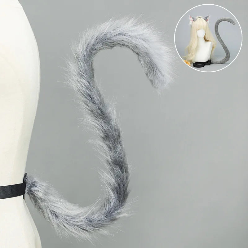 Handmade Plush Cat Ear Headband & Tail Set – Realistic Animal Cosplay Kit for Anime, Halloween & Furry Events