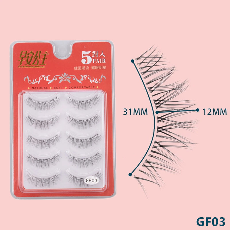 5pairs Natural False Eyelashes Thin Band Short HandMade Lighte Soft EyelashCosplay Korean Fashion Wispy Extension Makeup Tools