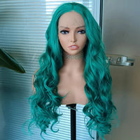 Emerald Green Lace Front Wig – Long Wavy Synthetic Wig for Women Heat Resistant Daily & Cosplay Wear