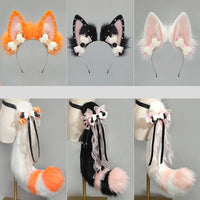 Hand-made Realistic Fluffy Fox Ear Headwear Faux Fur Wolf  Tail Plush Cat Claw Gloves Lolita Anime Exhibition Cosplay Props