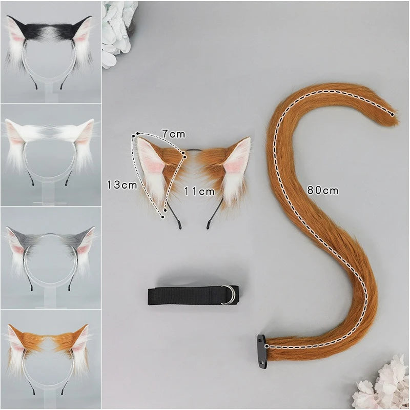 Handmade Plush Cat Ear Headband & Tail Set – Realistic Animal Cosplay Kit for Anime, Halloween & Furry Events