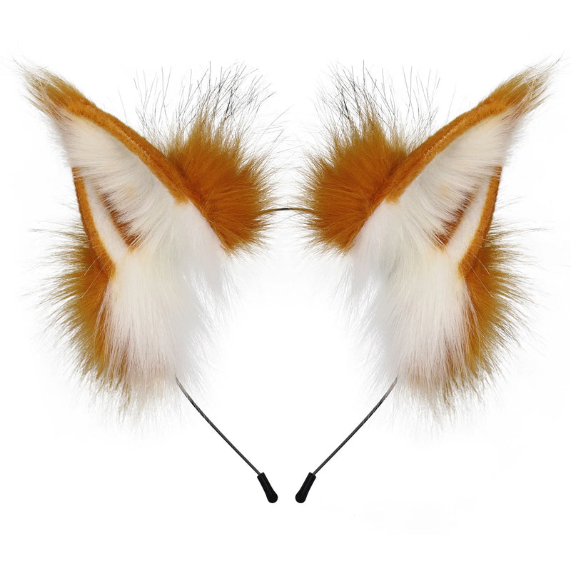 Fluffy Fox Ears Headband – Orange & White Furry Animal Costume Accessory for Cosplay & Halloween Dress Up