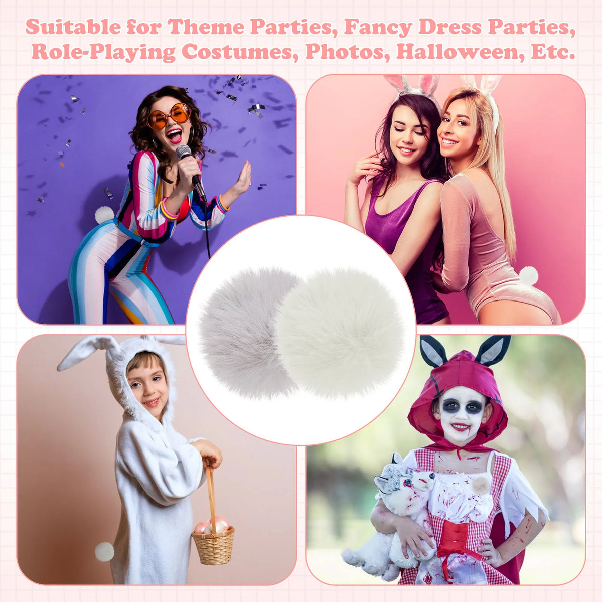 2Pcs Bunny Tail Costume Accessories Rabbit Tails For Adults Children Party Headwear animal Cosplay Festival bunny tail phto prop