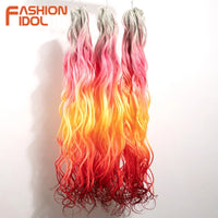 24inch 300g/3pcs Ombre Pink Orange Red Crochet Hair Extensions Total Heat Resistant Synthetic Wavy Braiding Hair