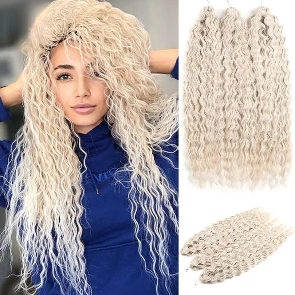 22 Inch Ombre Blonde Rainbow Water Wave Crochet Hair – 300g Synthetic Curly Braiding Extensions