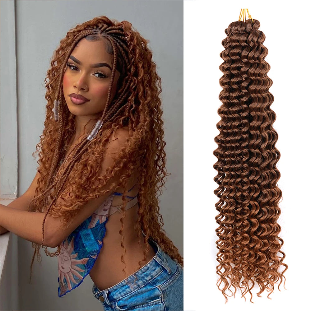 Long Deep Wave Braiding Hair 28 Inch Ocean Wave Crochet Hair Synthetic Deep Curly Crochet Hair Extensions For Black Women
