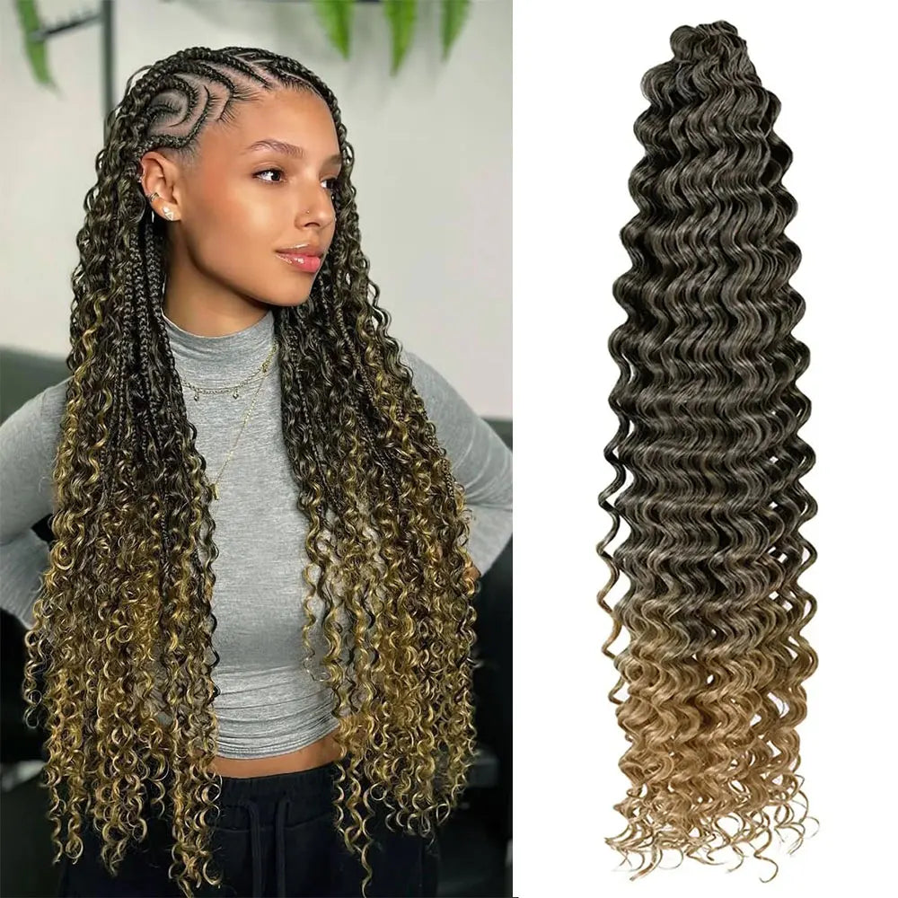 28 Inch Deep Wave Crochet Hair | Synthetic Ocean Wave Braiding Extensions