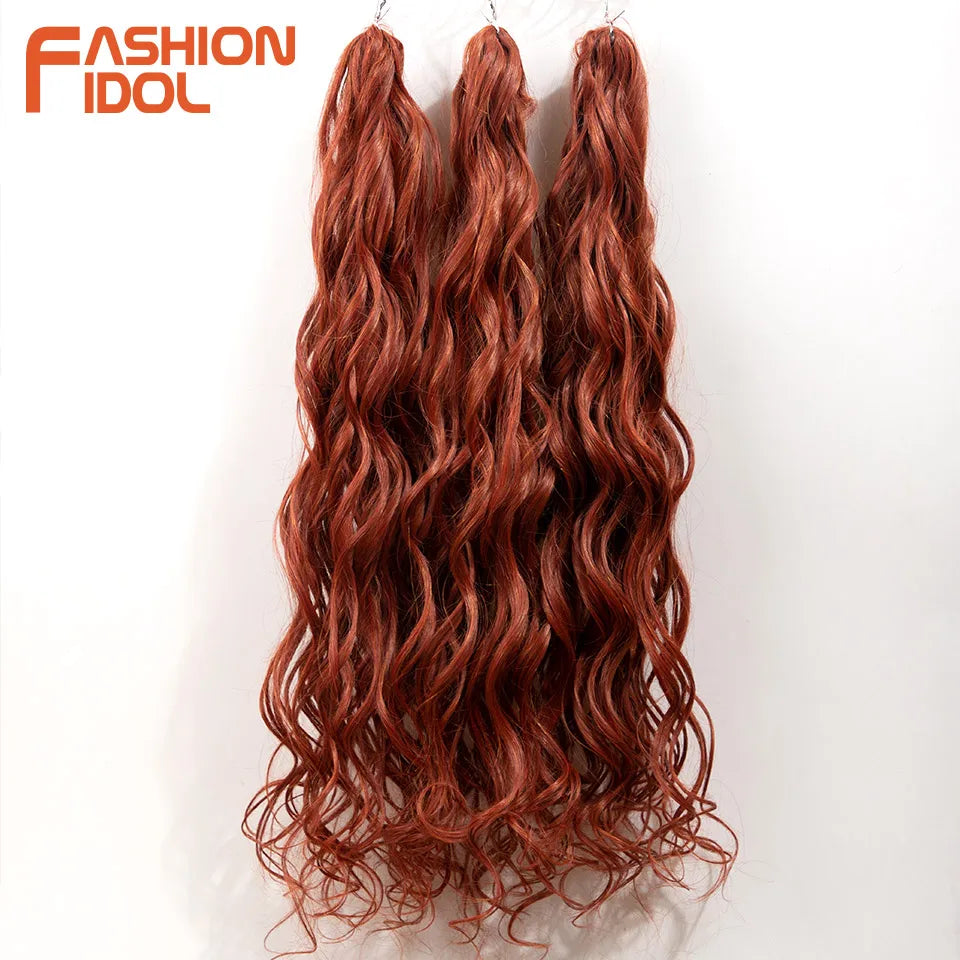 24inch 300g/3pcs Ombre Pink Orange Red Crochet Hair Extensions Total Heat Resistant Synthetic Wavy Braiding Hair