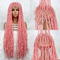 Pink Blue Full Lace Braided Wigs Synthetic Lace Front Wig Braid African With Baby Hair Braids Butterfly Locs Dreadlocks Wigs