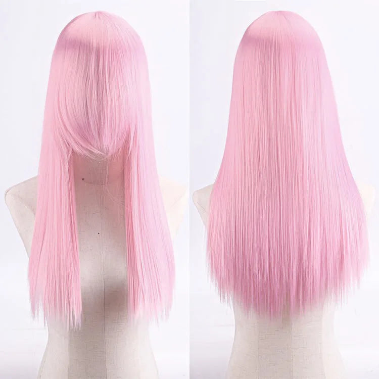 Cosplay Synthetic Wig 60cm Long Straight Curly Hairpiece Thickened High Temp Fiber Rainbow Color Rose Cap Party Halloween