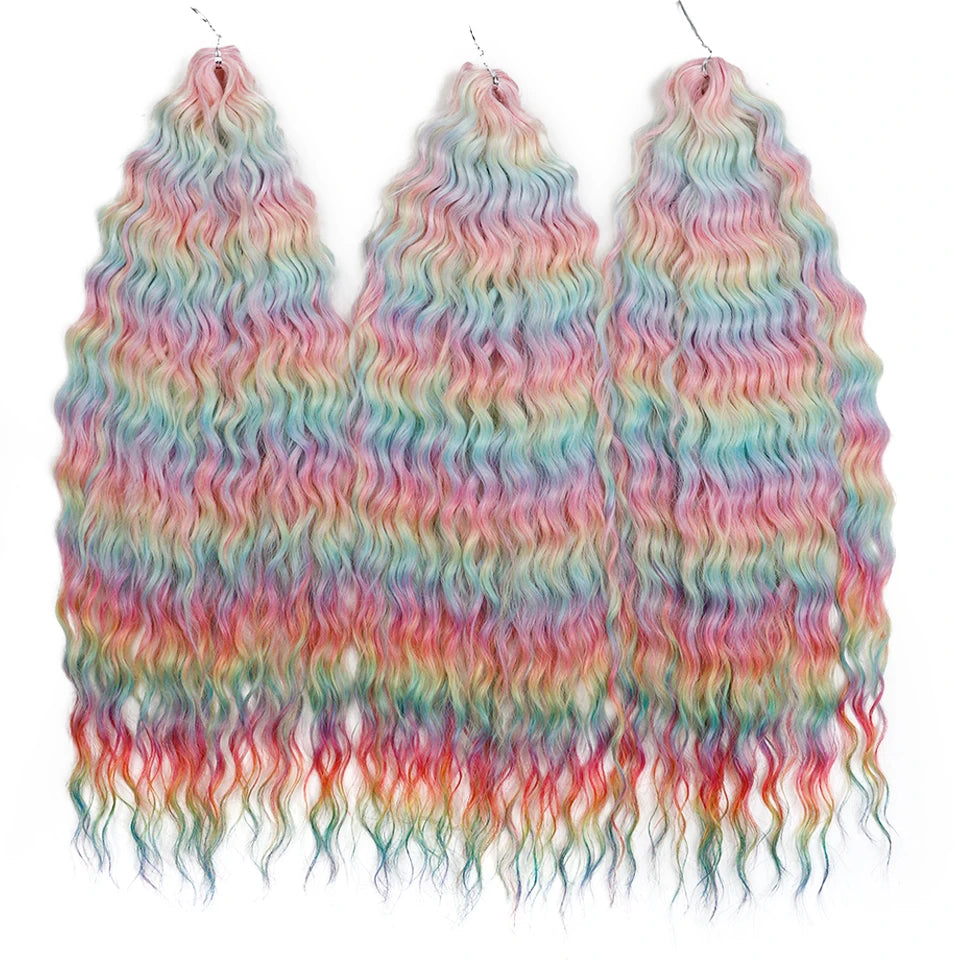 22 Inch Ombre Blonde Rainbow Water Wave Crochet Hair – 300g Synthetic Curly Braiding Extensions