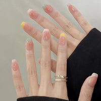 24Pcs Pink Cat Eye Press On Nails – Short Ballet French Style with Bow & Star Designs