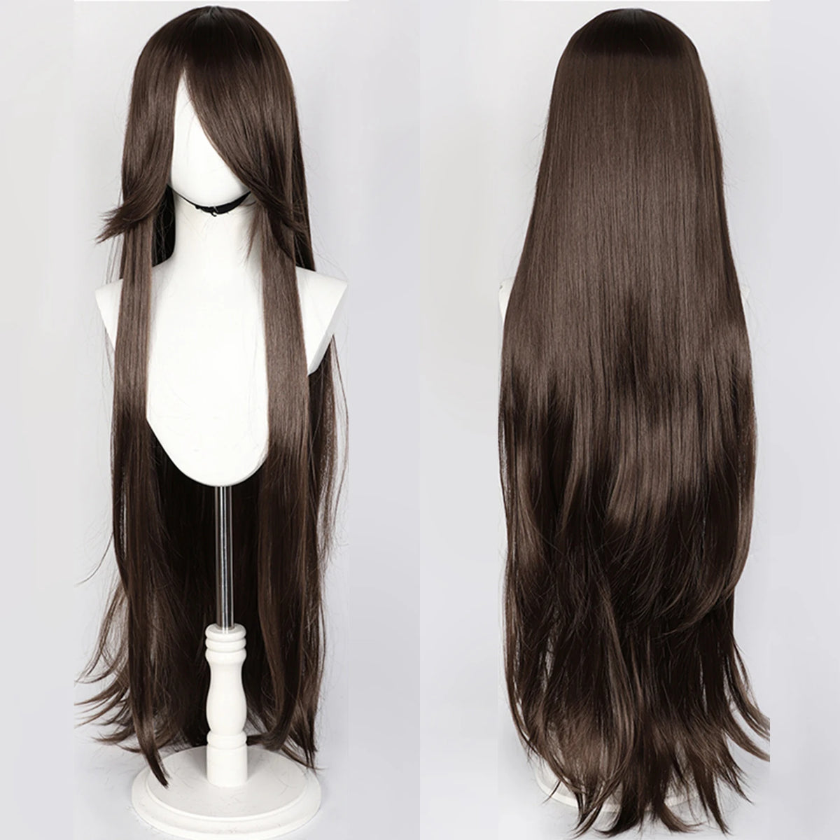 100cm Long Straight Synthetic Wig with Bangs – Pink Purple Cosplay Wig for Women