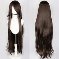 100cm Long Straight Synthetic Wig with Bangs – Pink Purple Cosplay Wig for Women