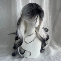 Long Wave Synthetic Black Ombre White Wig Fluffy Women Heat Resistant Wig for Daily Party Lolita Cosplay