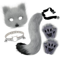 5-Piece Faux Fur Fox Tail Costume Set – Mask, Plush Paw Gloves & Collar for Cat / Wolf Cosplay