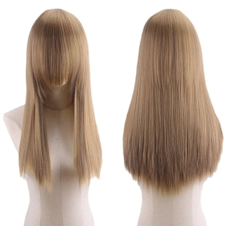 Cosplay Synthetic Wig 60cm Long Straight Curly Hairpiece Thickened High Temp Fiber Rainbow Color Rose Cap Party Halloween