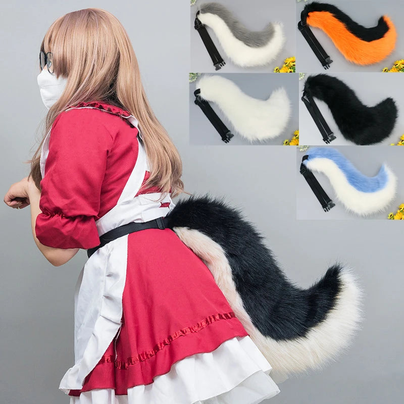 Kwaii Tail Girl Plush Cosplay Props Faux Fur Wolf Tail Women Lolita Cosplay Animal Tails Halloween Party Simulation Animal Tails