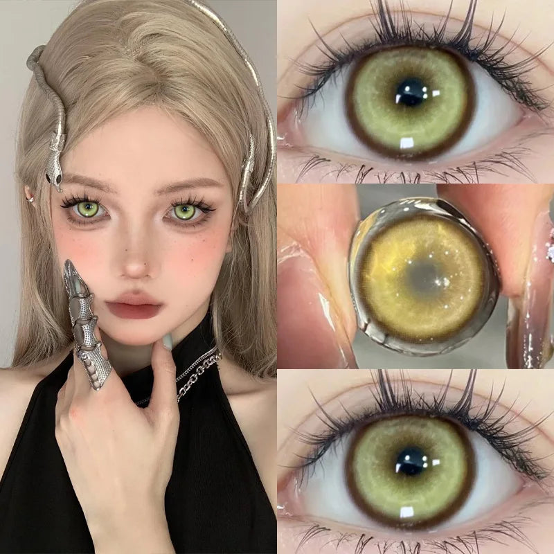 KSSEYEY Helloween Hot Selling 2pcs Colored Contact Lenses Green Eye Lens Yearly Cosplay Blue Makeup Degree 0 to -8.00 Anime Lens