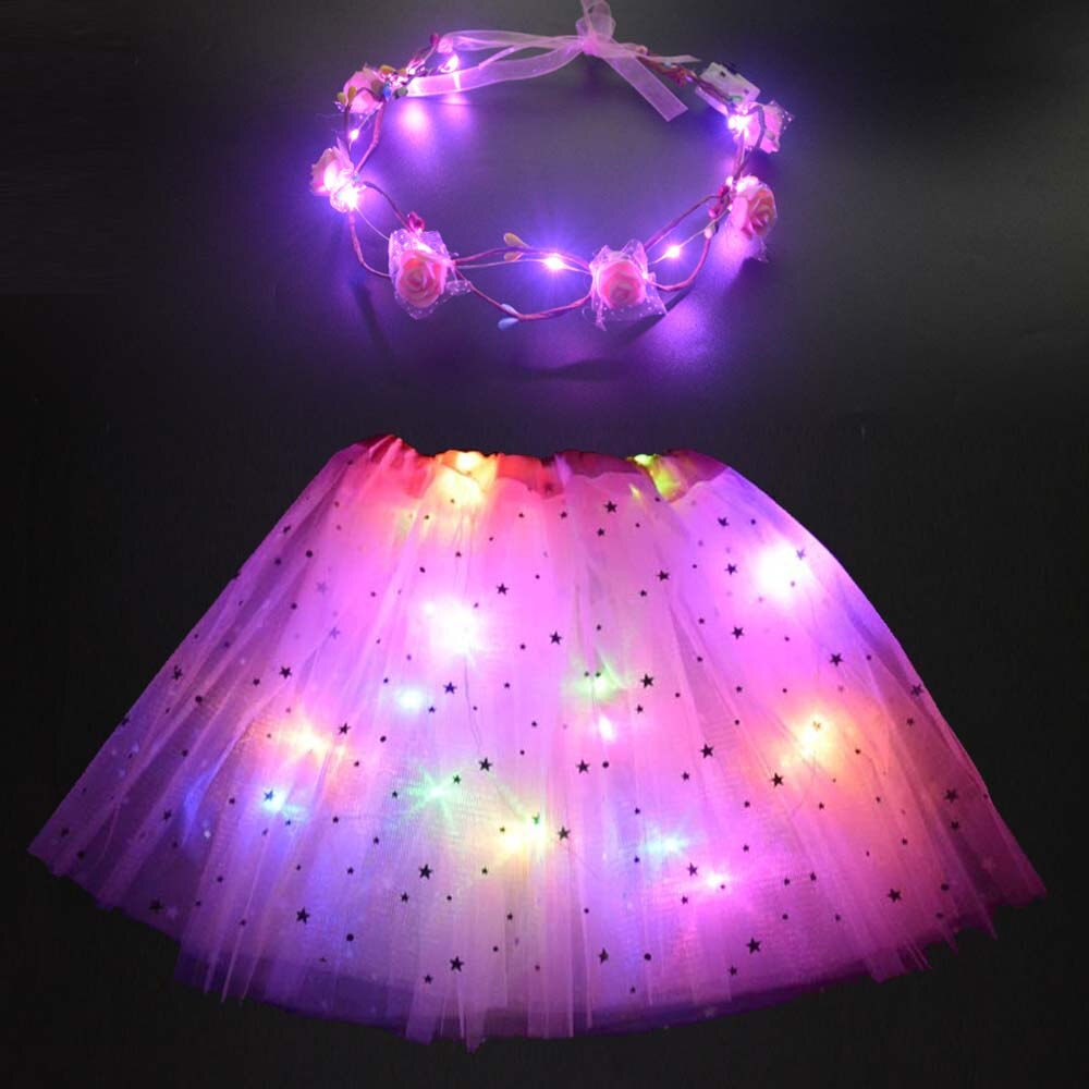 ライトアップグロー LED ガールキッズ女性スターチュチュスカート仮装パーティーバレエフラワークラウンリースヘッドバンドクリスマス